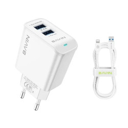 Bavin PC895Y 2.4A USB-A + kabl type-C beli punjač