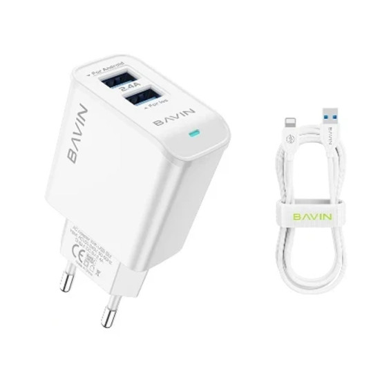 Bavin PC895Y 2.4A USB-A + kabl type-C beli punjač