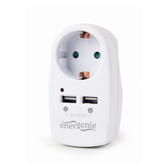 Gembird EG-ACU2-02 2-portni USB punjac sa prolaznom AC utičnicom, 2,1 A, bela