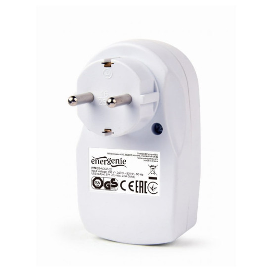 Gembird EG-ACU2-02 2-portni USB punjac sa prolaznom AC utičnicom, 2,1 A, bela
