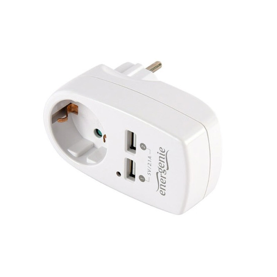 Gembird EG-ACU2-02 2-portni USB punjac sa prolaznom AC utičnicom, 2,1 A, bela