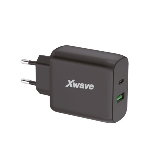 Xwave GaN65w-AC GaN 65W USB-A + USB-C, ultra-brzi punjač za mobilne, tablete, crni
