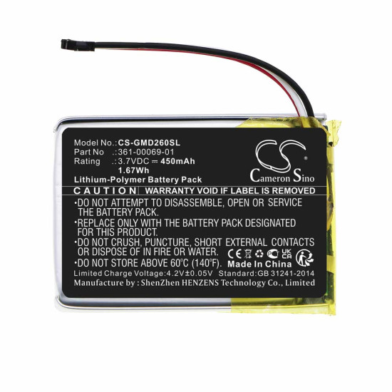 Cameron Sino CS-GMD260SL 3.7V 450mAh Li-Polymer baterija za ogrlicu za psa Garmin 361-00069-01 010-11925-00