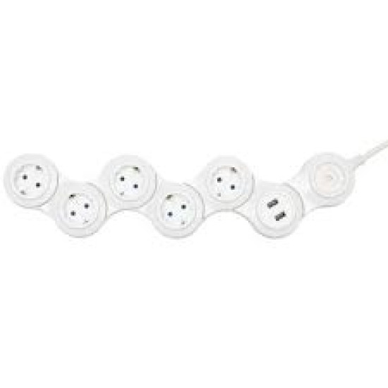 Home NVH05K/USB razvodnik sa 5mesta/kabel 1,5mm2 + 2 x USB (5 V / 2.4 A)  1,4m