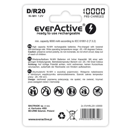 EverActive D Professional Line 1/2 1.2V 10000mAh Ni-MH punjiva baterija