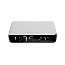 Gembird DAC-WPC-01-S  digitalni sat + alarm sa bežičnim punjenjem telefona, Silver