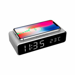 Gembird DAC-WPC-01-S  digitalni sat + alarm sa bežičnim punjenjem telefona, Silver