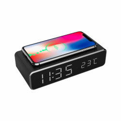 Gembird DAC-WPC-01 digitalni sat + alarm sa bežičnim punjenjem telefona, Black