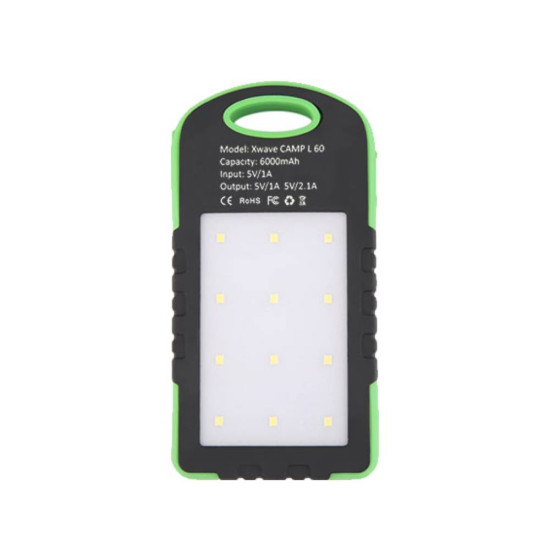 Xwave Camp L 60 green 6000mAh/2.1A/2xUSB  Solarni power bank Li-ion eksterna baterija + Led lampa