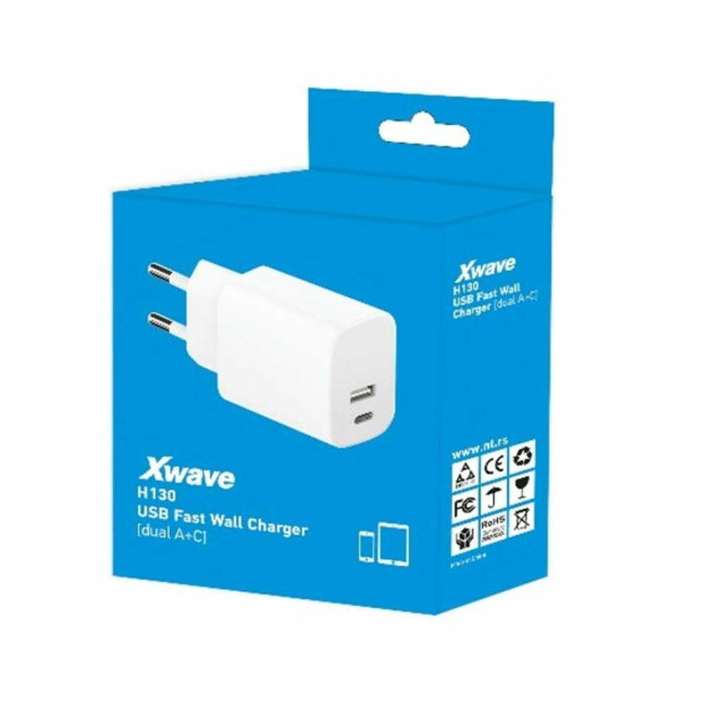 Xwave H130 20w za mobilne, tablete, dual A+C beli USB brzi zidni punjač